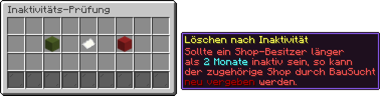 Menü Inaktivitäts-Prüfung mit Bestätigen, Hinweis und Ablehnen