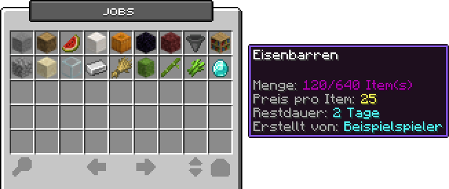 Job-Übersicht mit Items als Aufträgen und Tooltip eines Jobs