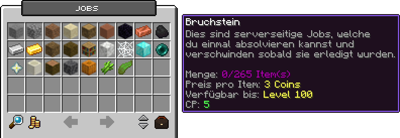 Job-Übersicht mit Server-Jobs und Tooltip eines Jobs