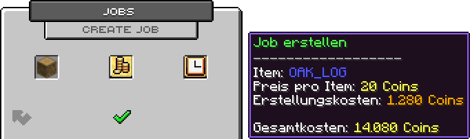 Menü Job erstellen mit Item, Preis pro Item, Dauer und Kostenübersicht
