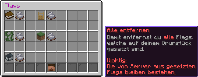 Flags-Menü mit den Kategorien Allgemein, Use, Vegetation, Biom und Interaktion